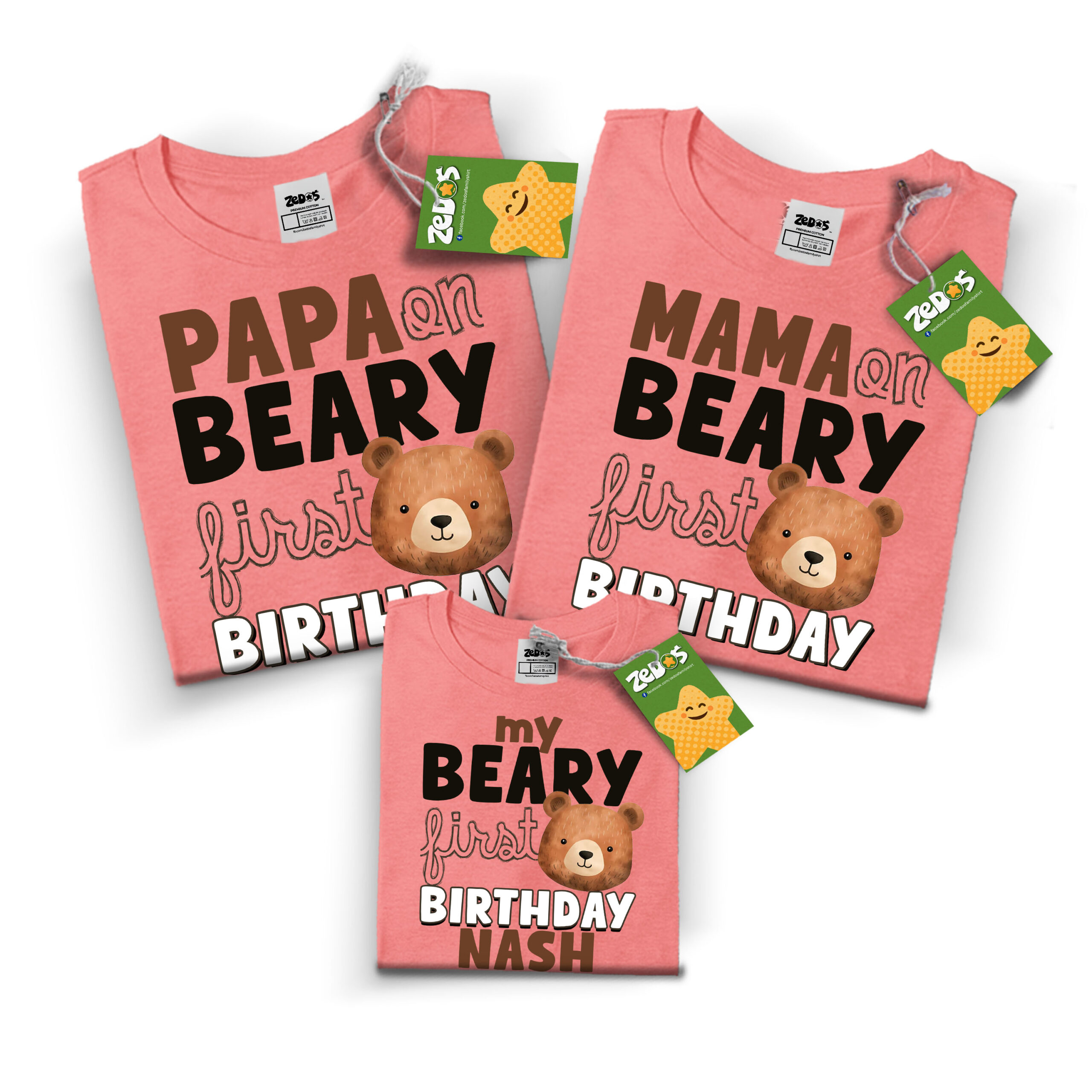 ZFS-BEAR-01 Set of 3 Coral Peach